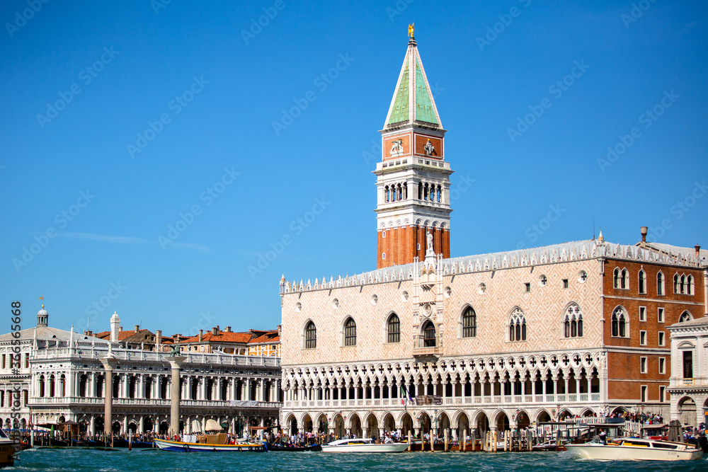 Saint Mark's Square and Bell Tower Views on the Venice Skyline from a boat on the Canal 09