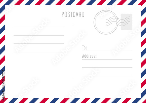 Postcard reverse side template. Vector illustration.
