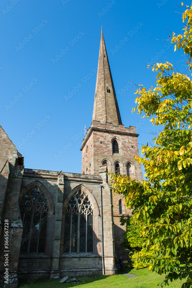 Ledbury Parish Church in England. Religious building in historic market town.