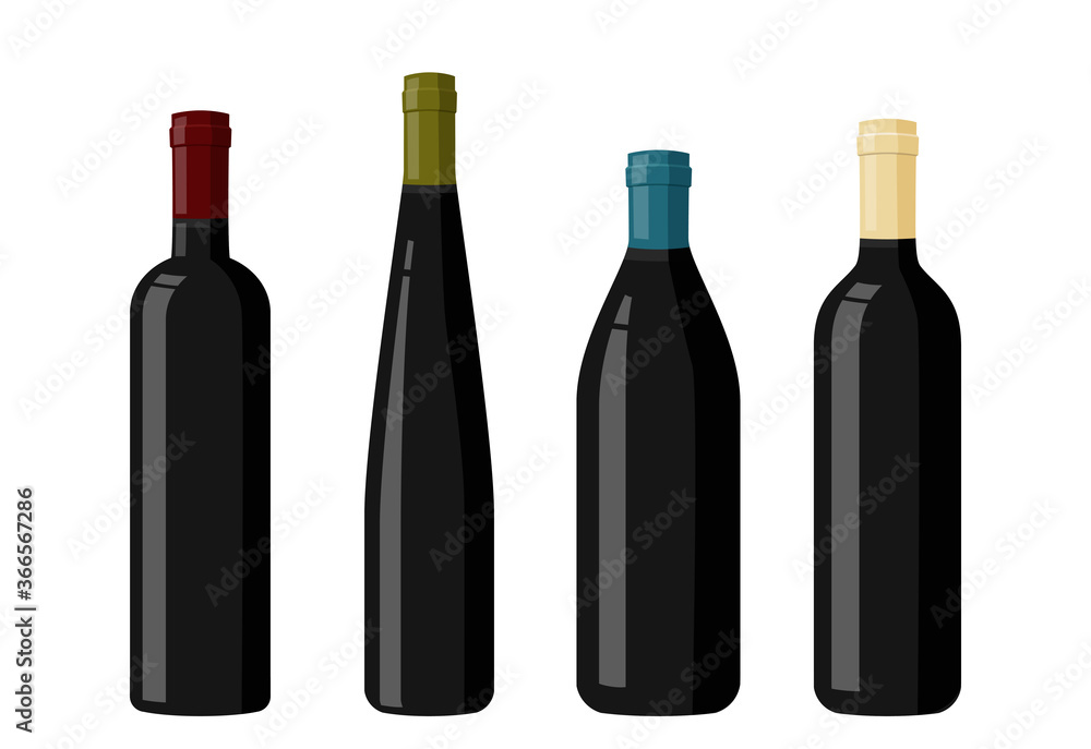 Black glass wine bottles. Realistic vector illustration. Black glass wine bottles. Realistic vector illustration.