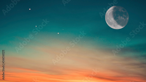 Sky background image at sunrise with moon