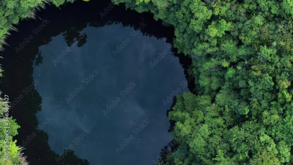 Aerial shot with a drone, spiraling upwards in Los Tres Ojos cave in Mirador del Este park, Santo Domingo Este, Dominican Republic, where we see the great vegetation Aerial shot with a drone, spiraling upwards in Los Tres Ojos cave in Mirador del Este park, Santo Domingo Este, Dominican Republic, where we see the great vegetation