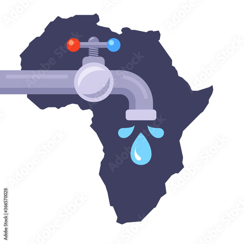 lack of clean drinking water on the African continent. flat vector illustration.
