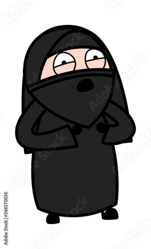 Cartoon Muslim Woman Surprised in Fear