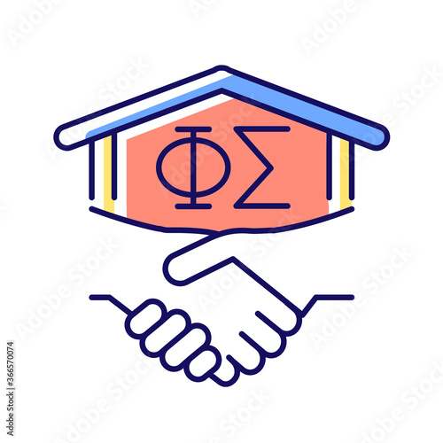 Fraternity RGB color icon. Fraternal organization in university. Men club, association. College fraternities. Friendship and support. Student activities. Isolated vector illustration