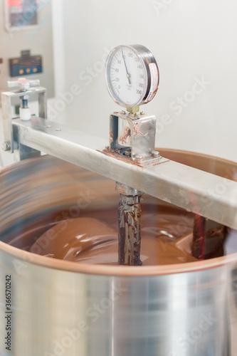 chocolate mixing machine spinning at set temperature