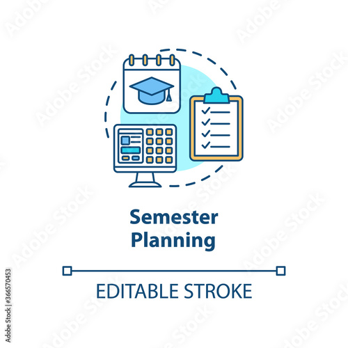 Semester planning concept icon. Academic calendar. Students time management. Distance learning idea thin line illustration. Vector isolated outline RGB color drawing. Editable stroke
