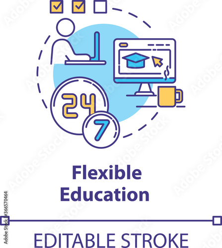 Flexible education concept icon. Distance learning. Educational technology. Student flexibility idea thin line illustration. Vector isolated outline RGB color drawing. Editable stroke