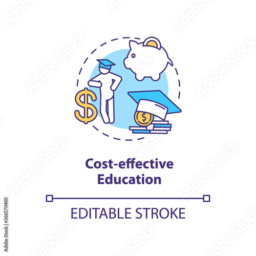 Cost effective education concept icon. Distance learning. Educational payment. Scholarship. Tuition fees idea thin line illustration. Vector isolated outline RGB color drawing. Editable stroke