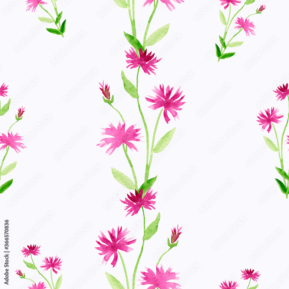 Pink cornflowers seamless pattern