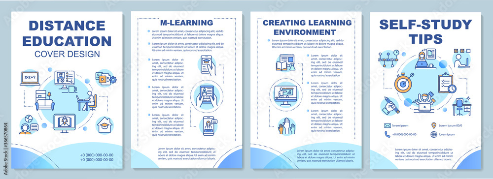 Online education brochure template. Learning environment. Flyer, booklet, leaflet print, cover design with linear icons. Vector layouts for magazines, annual reports, advertising posters - obrazy, fototapety, plakaty 