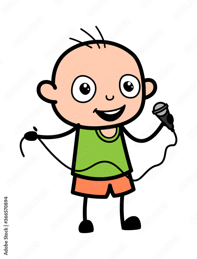 Cartoon Bald Boy holding Mic Cartoon Bald Boy holding Mic