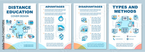 Distance education brochure template. Online education types. Flyer, booklet, leaflet print, cover design with linear icons. Vector layouts for magazines, annual reports, advertising posters