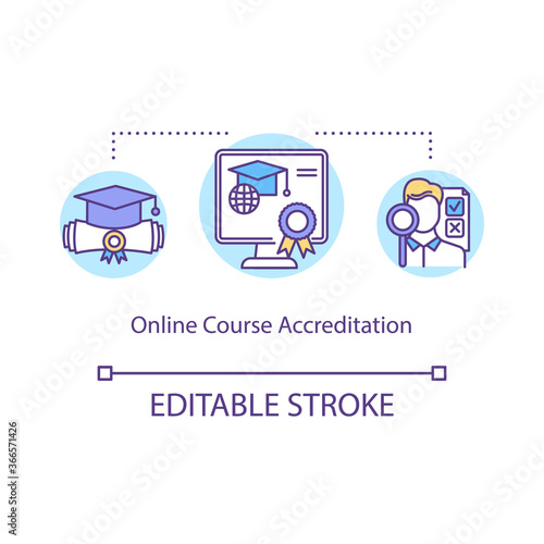Online course accreditation concept icon. Online training. Blended learning credits. Distance education idea thin line illustration. Vector isolated outline RGB color drawing. Editable stroke