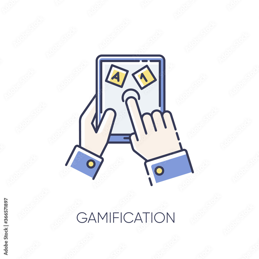 Gamification RGB color icon. Entertaining education. Learning and playing, marking studying process more interesting. Educational game. Isolated vector illustration