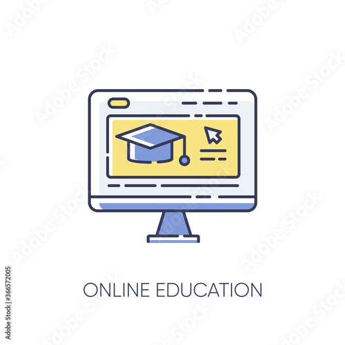 Online education RGB color icon. Internet school, e learning. Remote studying, home education. Distant training courses, webinars. Isolated vector illustration
