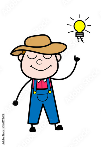 Cartoon Farmer Got an idea
