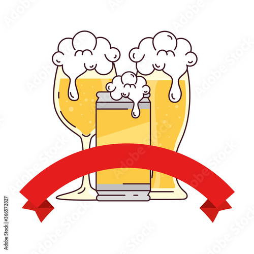 glass, can and cup of beer on white background