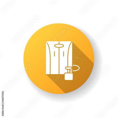 Portable home sauna yellow flat design long shadow glyph icon. Mobile bathhouse, wellness. Health care procedure, heat therapy. Small bath with infrared heaters silhouette RGB color illustration