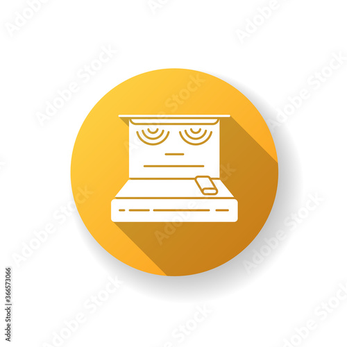 Infrared sauna yellow flat design long shadow glyph icon. Modern bathhouse with electric heaters. Spa salon relaxation. Contemporary vaporarium with infrared lamps silhouette RGB color illustration