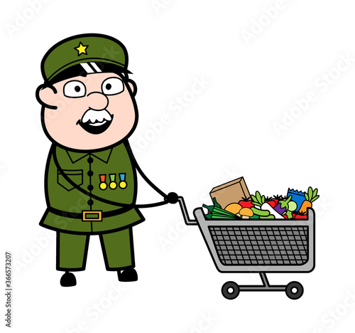 Cartoon Military Man with shopping cart