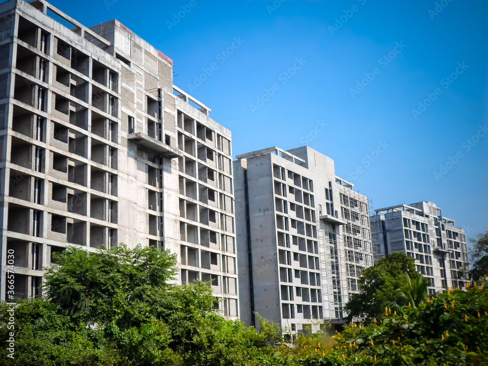Building under construction. New Housing Project. Upcoming Residential Projects Building. Under Constructions Projects in modern city. Tallest building in India under construction.