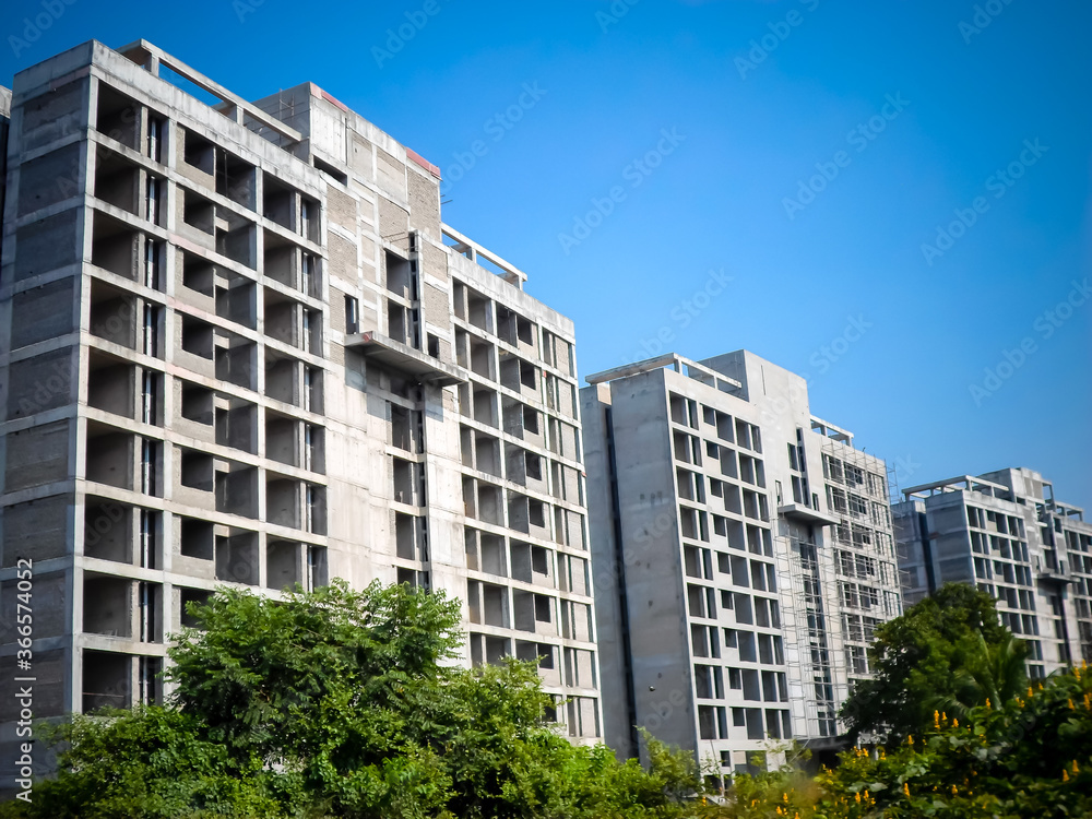 Building under construction. New Housing Project. Upcoming Residential Projects Building. Under Constructions Projects in modern city. Tallest building in India under construction.