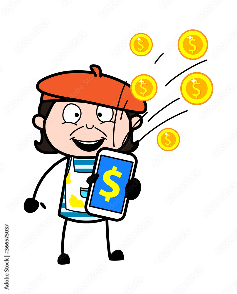Cartoon Artist showing Mobile Money