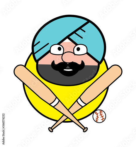 Cartoon Cute Sardar Baseball Mascot