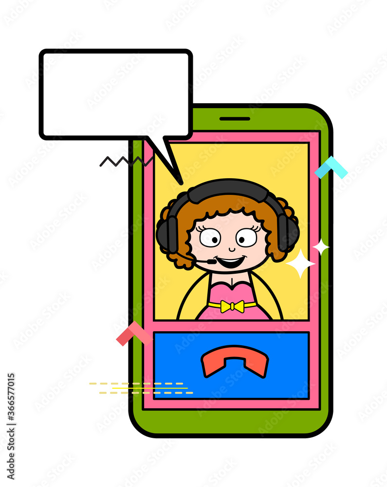 Cartoon Young Lady Video Calling on Mobile