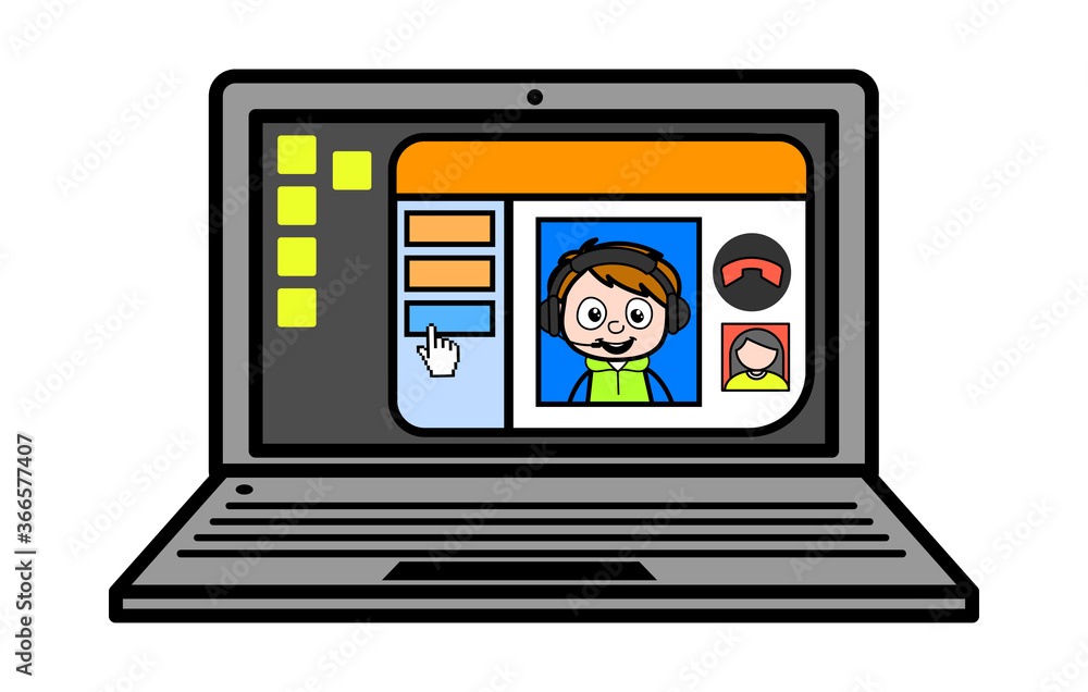 Cartoon Boy Video Call on Laptop