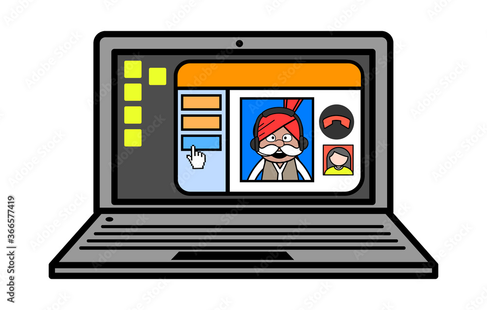 Cartoon Haryanvi Old Man Video Call on Laptop Cartoon Haryanvi Old Man Video Call on Laptop