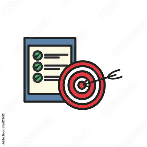 Target and document with check marks line and fill style icon vector design