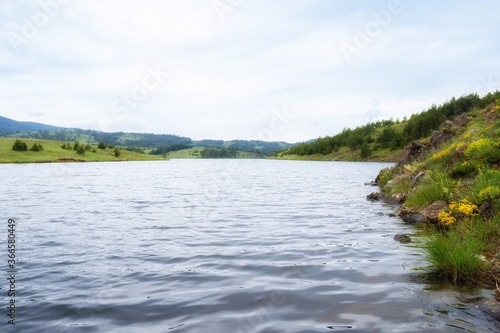 Panoramic photo of the river in the nature