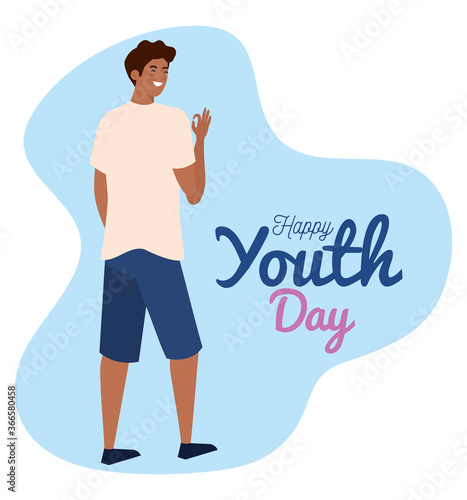 happy youth day, young man afro happy for celebration youth day