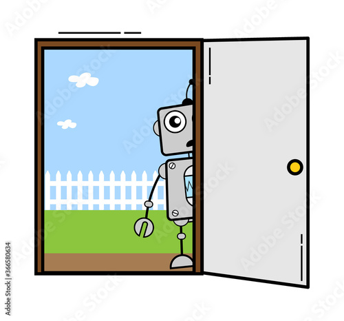 Cartoon Robot looking from Door