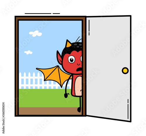 Cartoon Devil looking from Door