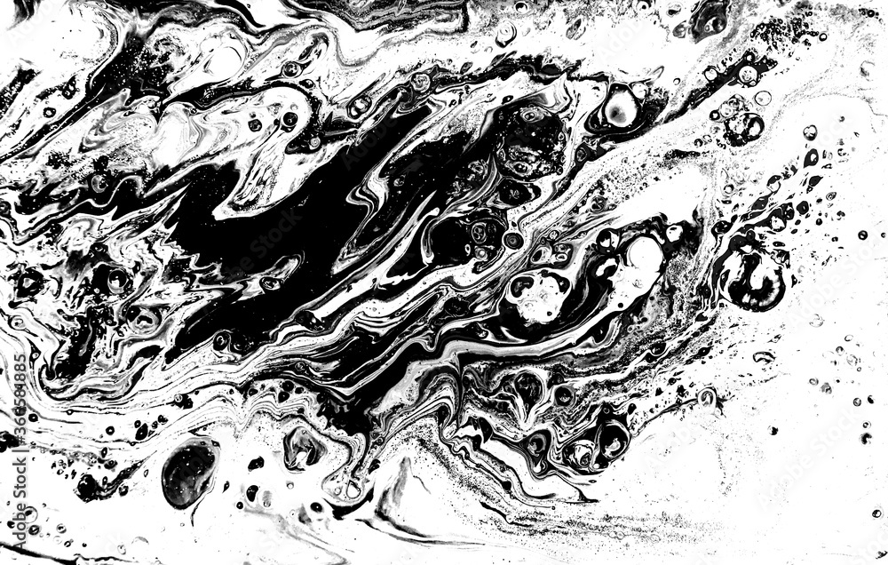 Fototapeta premium Black and white abstract background. Liquid marble pattern. Monochrome texture.