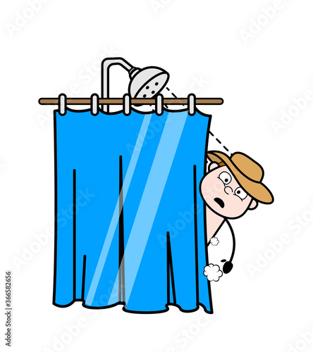 Cartoon Farmer taking shower