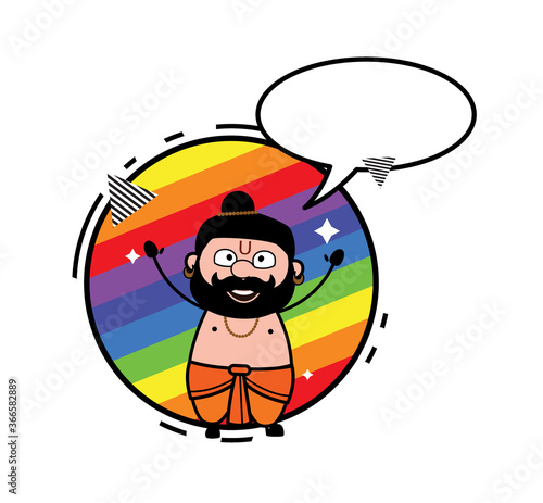 Cartoon Pandit with rainbow background