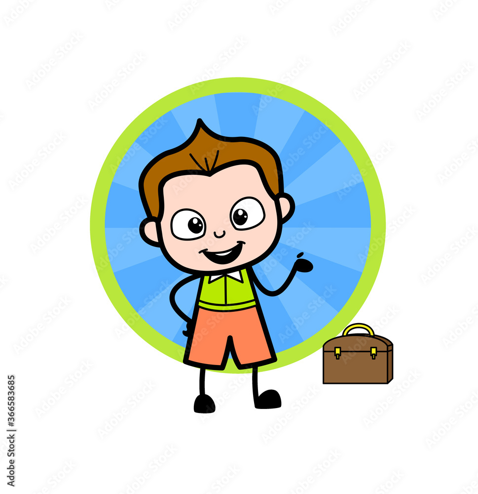 Happy Cartoon Schoolboy Presenting Happy Cartoon Schoolboy Presenting