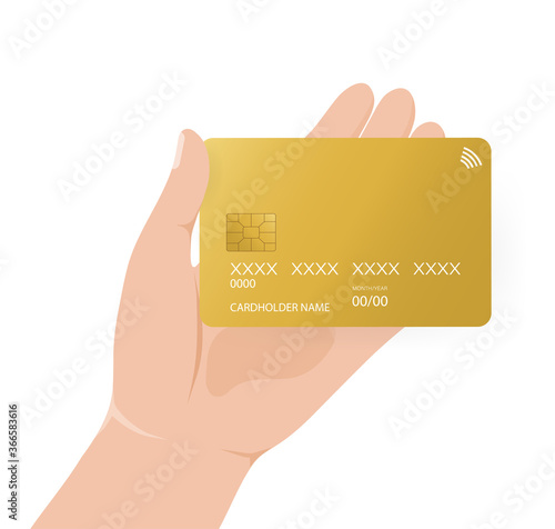 Credit card with hand, great design for any purposes. Bank card illustration. Online payment.