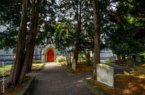St George's Church in Beckenham with churchyard and path to main entrance. St George's is a parish church in Beckenham (Greater London), Kent, UK. 