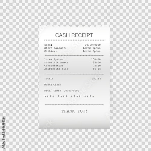 Flat mockup with check price on white background. Icon for print design.