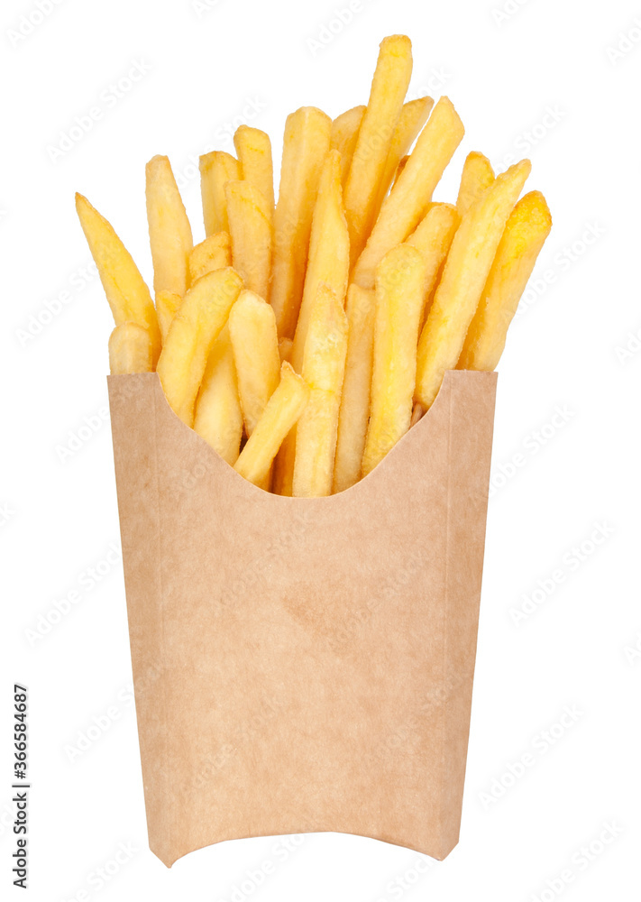 American fried potato in paper basket isolated on the white American fried potato in paper basket isolated on the white