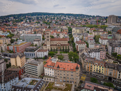 The city of Zurich in Switzerland from above - drone footage