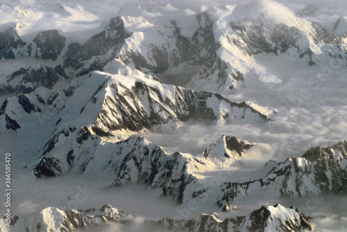 Alaska- Aerial Panorama of Melting Snow on Mountain Peaks