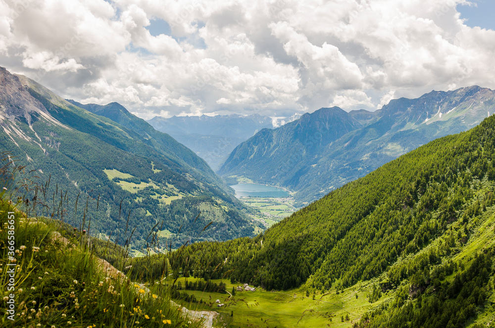 Poschiavo, Puschlav, Val Poschiavo, Lago di Poschiavo, See, Alpen, Wanderweg, Berninapass, Berninaexpress, Tirano, Sommer, Schweiz