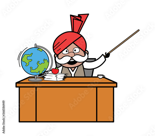 Cartoon Haryanvi Old Man as Teacher