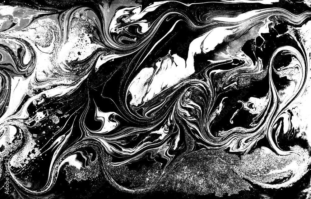 Black and white abstract background. Liquid marble pattern. Monochrome texture. Black and white abstract background. Liquid marble pattern. Monochrome texture.